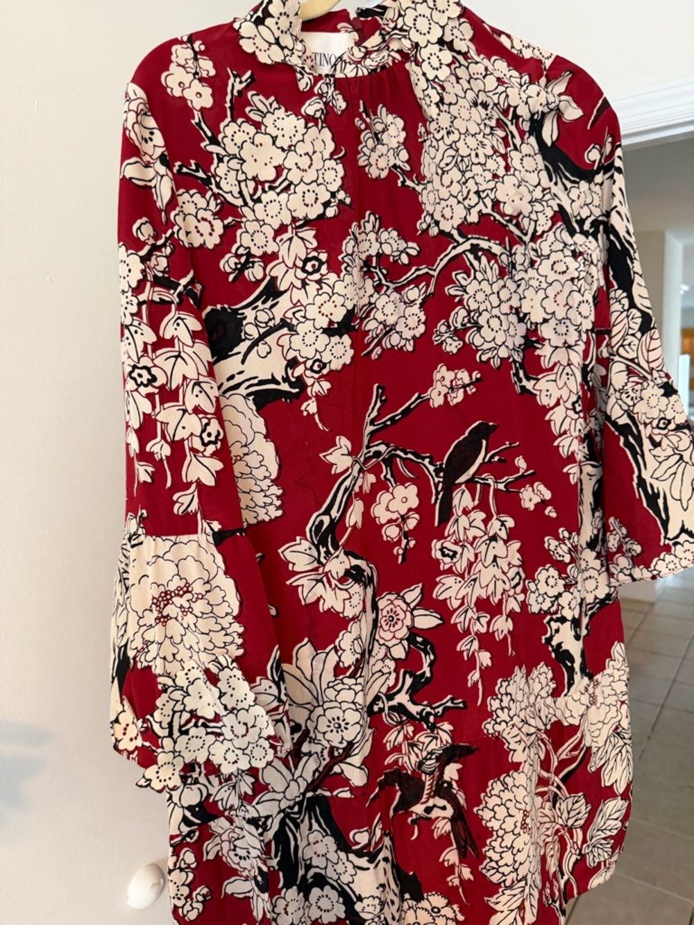 Valentino Garavani Crimson Floral Long-Sleeve Dress